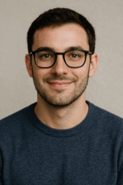happy wearing glasses